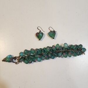 Green Heart Bracelet and Earring Set